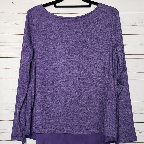 Lands' End Petite Purple Long Sleeve Split Back Top - Picture 3 of 10